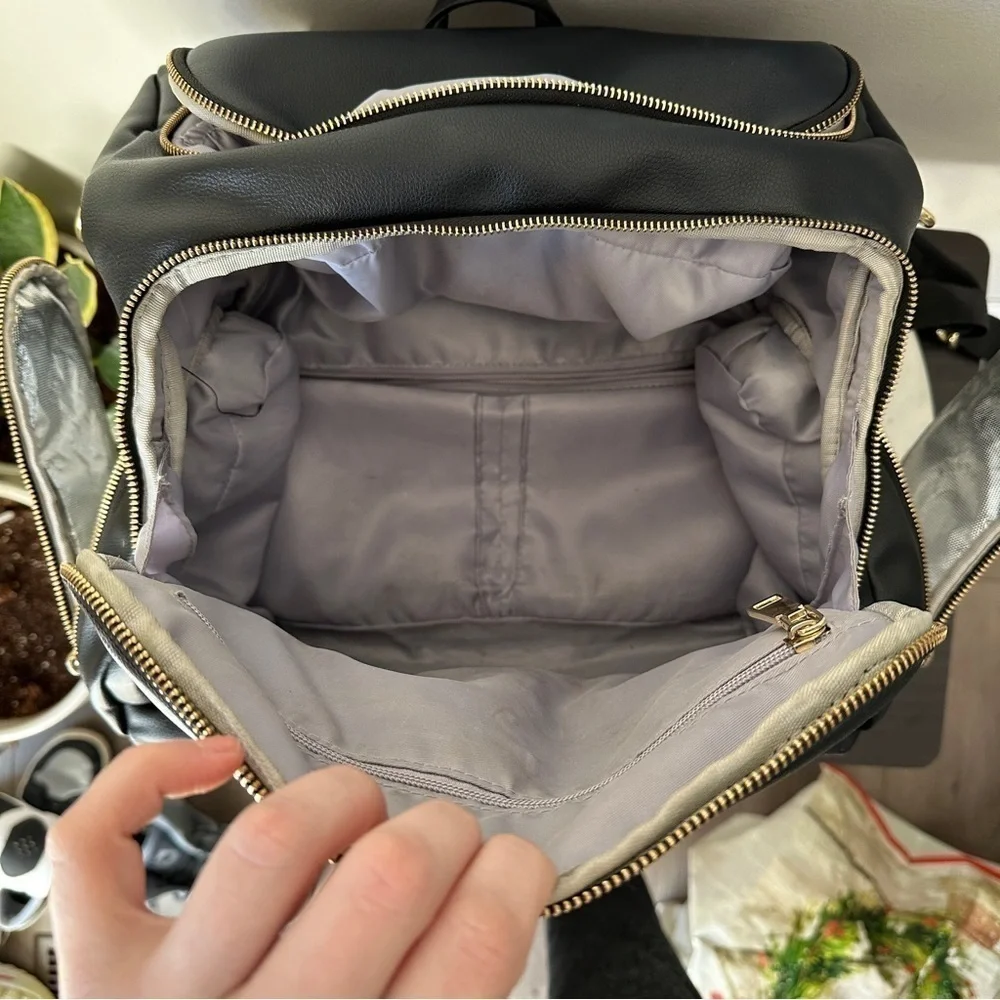 Greyfox Diaper Bag Vegan Leather Black Backpack with shoulder Strap Large